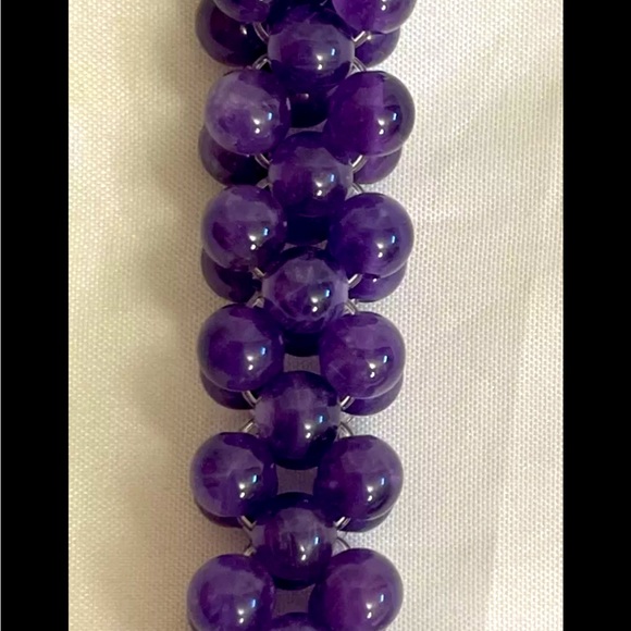 Purple Crystal Amethyst Stretch Bracelet 3 Rows of Gemstones 7-7.5" - Picture 2 of 6